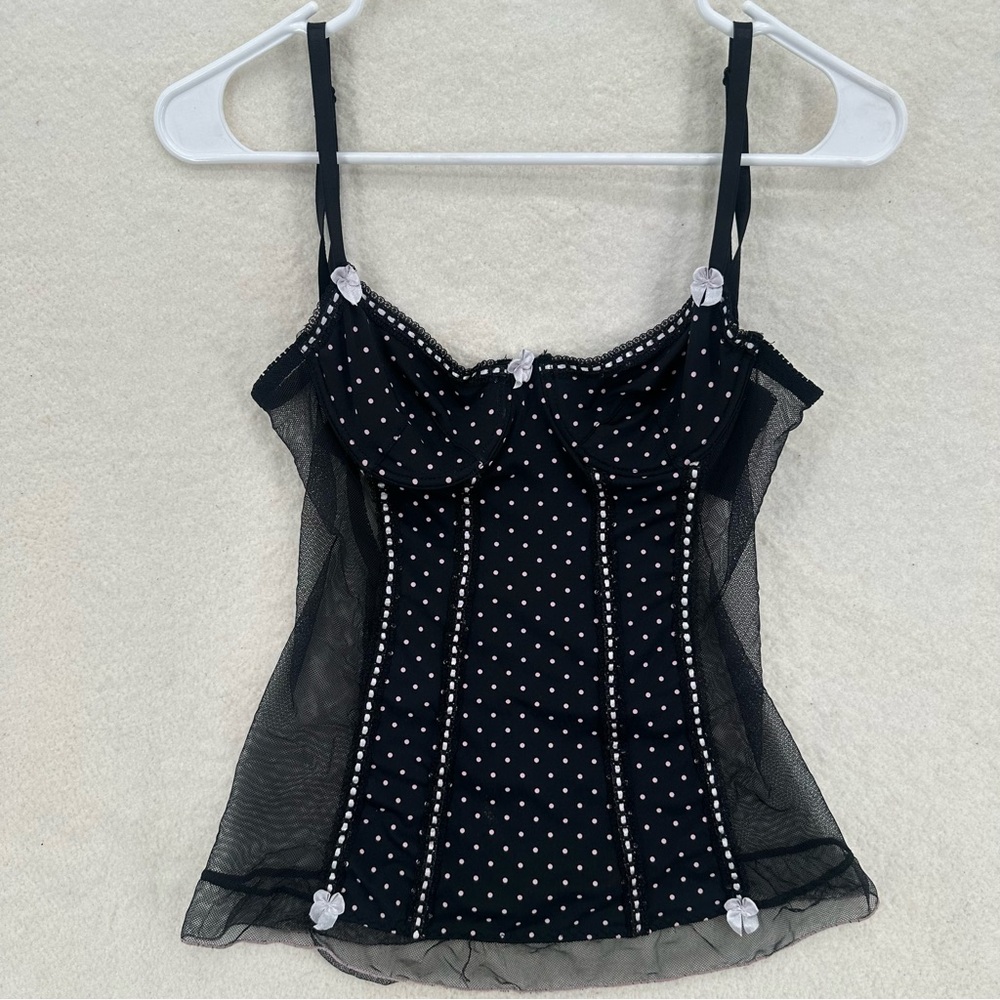 Polka Dot Vintage Y2K Rampage Black and Pink Corset Style Top/Lingerie - Picture 2 of 8
